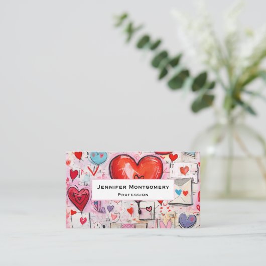 Carte De Visite Coeurs lunaires et lettres d'amour Motif (Debout devant)