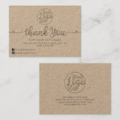 Carte De Visite Coeurs manuscrits Kraft simples Merci client (Devant / Derrière)