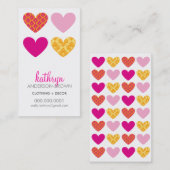 Carte De Visite COEURS MODERNES motif damassé rose vif jaune (Devant / Derrière)