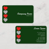 Carte De Visite Coeurs papier 01 - Blanc sur Vert foncé (Devant / Derrière)