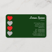 Carte De Visite Coeurs papier 01 - Blanc sur Vert foncé (Dos)