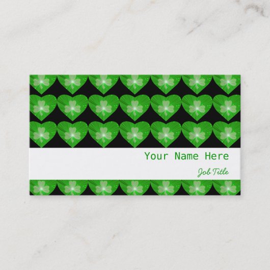 Carte De Visite Coeurs shamrocks Bande blanche noire (Devant)