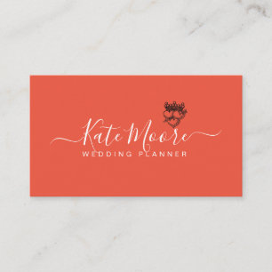 Carte De Visite Coeurs wedding planners Couronne rouge orange