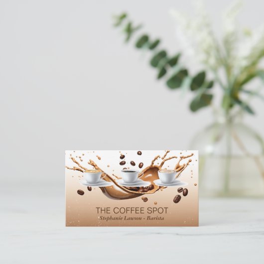 Carte De Visite Coffee Beans Splash | Cup of Java (Debout devant)