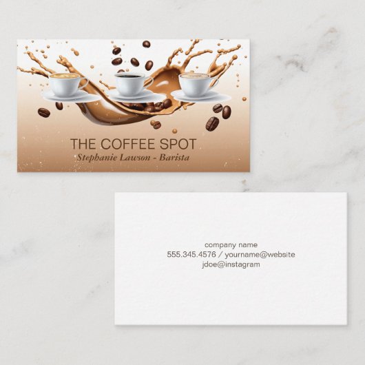 Carte De Visite Coffee Beans Splash | Cup of Java (Devant / Derrière)