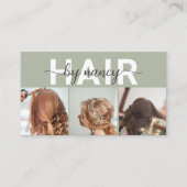 Carte De Visite Coiffeur 3 Photo QR Code Logo Vert Sauge (Devant)
