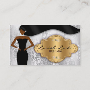 Carte De Visite Coiffeur Afro-Américain Damassé Argent Or