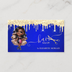 Carte De Visite Coiffeur Afro-Américain Paillettes Gouttes Bleu