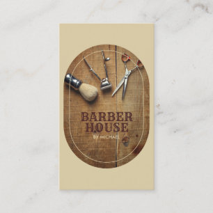 Carte De Visite Coiffeur beige Barbershop en bois rustique
