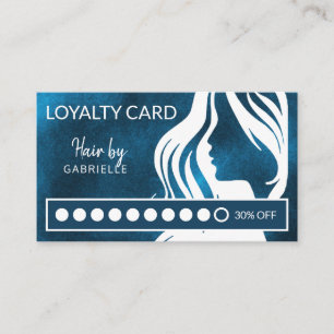 Carte De Visite Coiffeur blanc et bleu moderne punch de fidélité