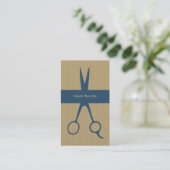 Carte De Visite Coiffeur bleu beige élégant simple de ciseaux (Debout devant)