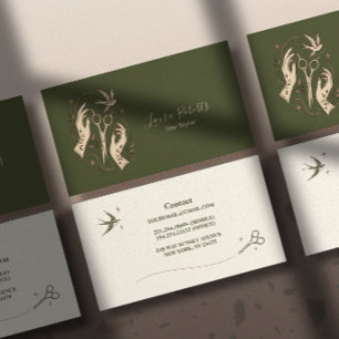 Carte De Visite Coiffeur Boho Vert Olive