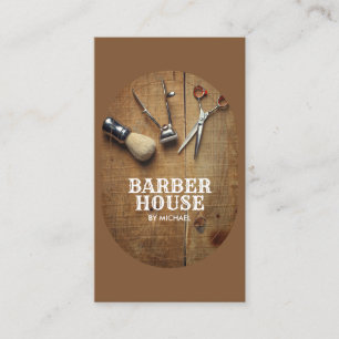 Carte De Visite Coiffeur cheveux bruns BarberShop en bois rustique