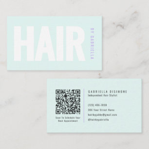 Carte De Visite Coiffeur Cheveux Vert Menthe Code QR Minimaliste M