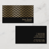 Carte De Visite Coiffeur Chevron Black & Gold (Devant / Derrière)