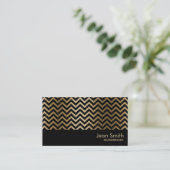 Carte De Visite Coiffeur Chevron Black & Gold (Debout devant)