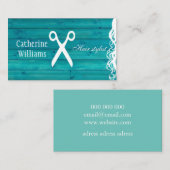 Carte De Visite Coiffeur chic bleu turquoise en bois (Devant / Derrière)
