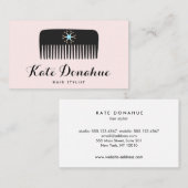 Carte De Visite Coiffeur chic ciseaux peigne rose salon de cheveux (Devant / Derrière)