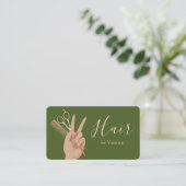 Carte De Visite Coiffeur Chic Coiffeur Vert de mousse Rose Gold (Debout devant)