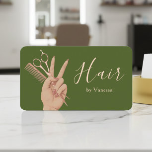 Carte De Visite Coiffeur Chic Coiffeur Vert de mousse Rose Gold