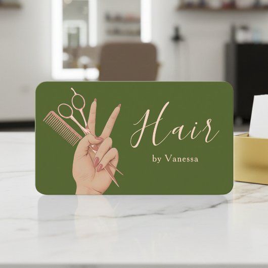 Carte De Visite Coiffeur Chic Coiffeur Vert de mousse Rose Gold