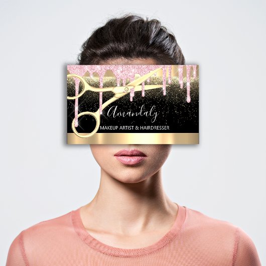 Carte De Visite Coiffeur Ciseaux Coiffeur Confetti Or rose