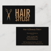 Carte De Visite Coiffeur - ciseaux de noir et d'or (Devant / Derrière)