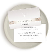 Carte De Visite Coiffeur Ciseaux Logo FAUX Silver Sequin Taupe