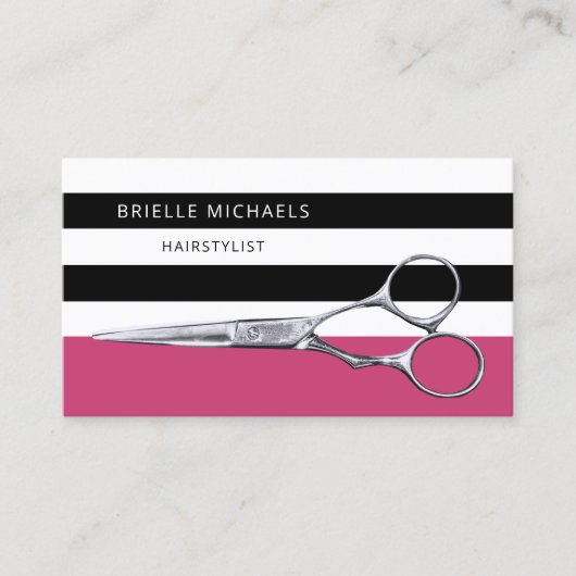 Carte De Visite Coiffeur Ciseaux Magenta (Devant)