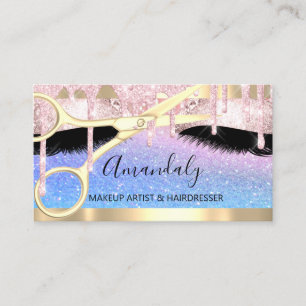 Carte De Visite Coiffeur ciseaux maquillages Coiffeur rose
