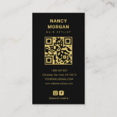 Carte De Visite Coiffeur Code Qr Impression Léopard Noir Or (Dos)