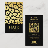 Carte De Visite Coiffeur Code Qr Impression Léopard Noir Or (Devant / Derrière)