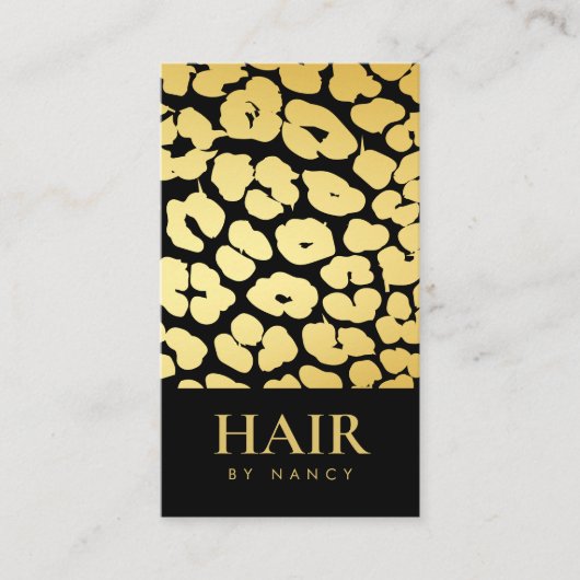 Carte De Visite Coiffeur Code Qr Impression Léopard Noir Or (Devant)