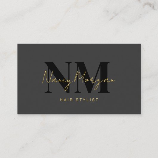 Carte De Visite Coiffeur Code QR Logo Monogramme Noir Or (Devant)