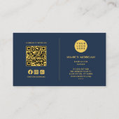 Carte De Visite Coiffeur Code QR Logo Monogramme Or Bleu Marine (Dos)