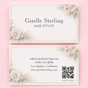 Carte De Visite Coiffeur Code QR Neutre Floral Professionnel