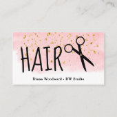Carte de visite coiffeur code QR rose or (Devant)