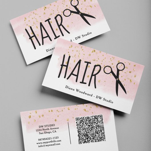 Carte de visite coiffeur code QR rose or