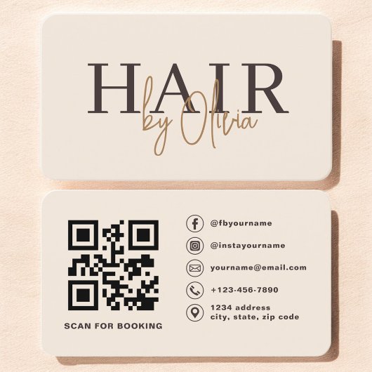 Carte de visite coiffeur Code QR Typographie neutr