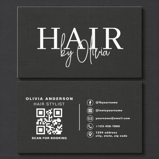 Carte de visite coiffeur Code QR Typographie toile