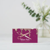 Carte De Visite Coiffeur Coiffeuse Ciseaux Rose Drips (Debout devant)