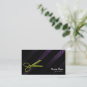 Carte De Visite Coiffeur Coiffeuse Ciseaux Violets Et Verts (Debout devant)