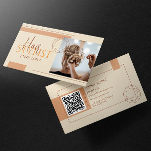 Carte De Visite Coiffeur Coiffeuse Moderne Élégant Code QR