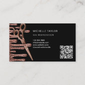 Carte De Visite Coiffeur Coiffeuse Rose Gold Paillettes QR Code (Dos)