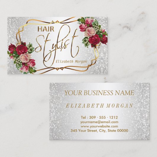Carte De Visite Coiffeur dans des parties scintillantes blanches (Devant / Derrière)