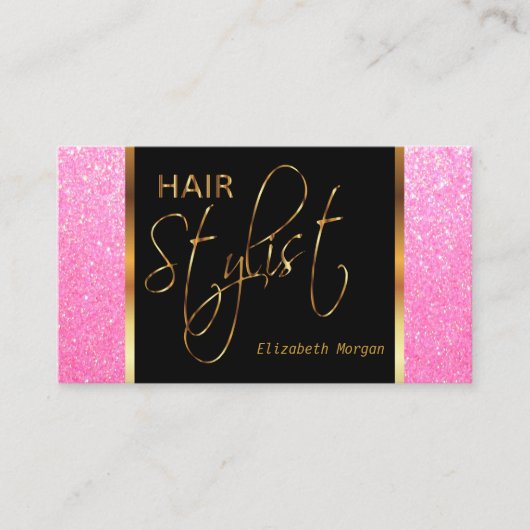 Carte De Visite Coiffeur dans des parties scintillantes roses (Devant)