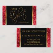 Carte De Visite Coiffeur dans des parties scintillantes rouges (Devant / Derrière)