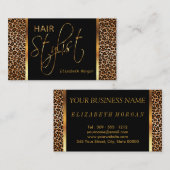 Carte De Visite Coiffeur dans un empreinte de léopard Brown d'or (Devant / Derrière)