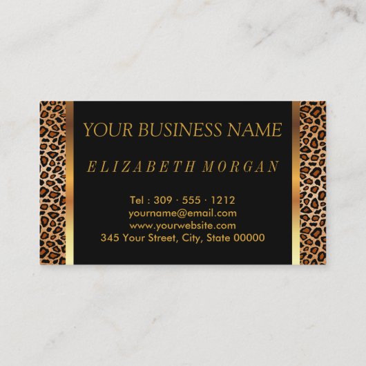 Carte De Visite Coiffeur dans un empreinte de léopard Brown d'or (Dos)