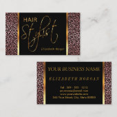 Carte De Visite Coiffeur dans un empreinte de léopard rose (Devant / Derrière)